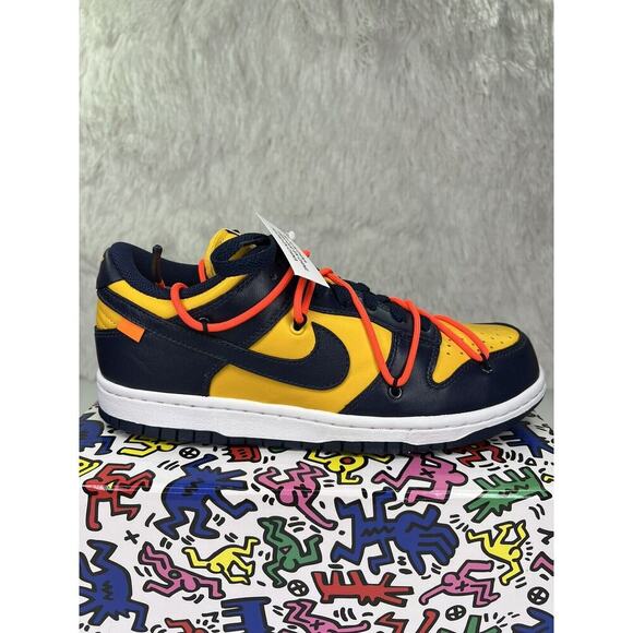 Size 8 - Nike Dunk Low x OFF-WHITE University Gold and Navy CT0856-700 DS OG ALL - Picture 1 of 16